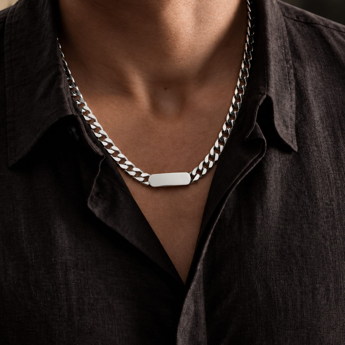 THE MEN THING SS Pendant/ Necklace BAR LINK - 8mm Pure Stainless Steel 18 to 20inch Adjustable Cube Chain for Men & Boys