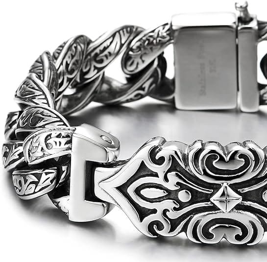 BARBARIAN - 18mm Pure Titanium Steel Bracelet, Bracelet with hook buckle for Men & Boy (9 inch)