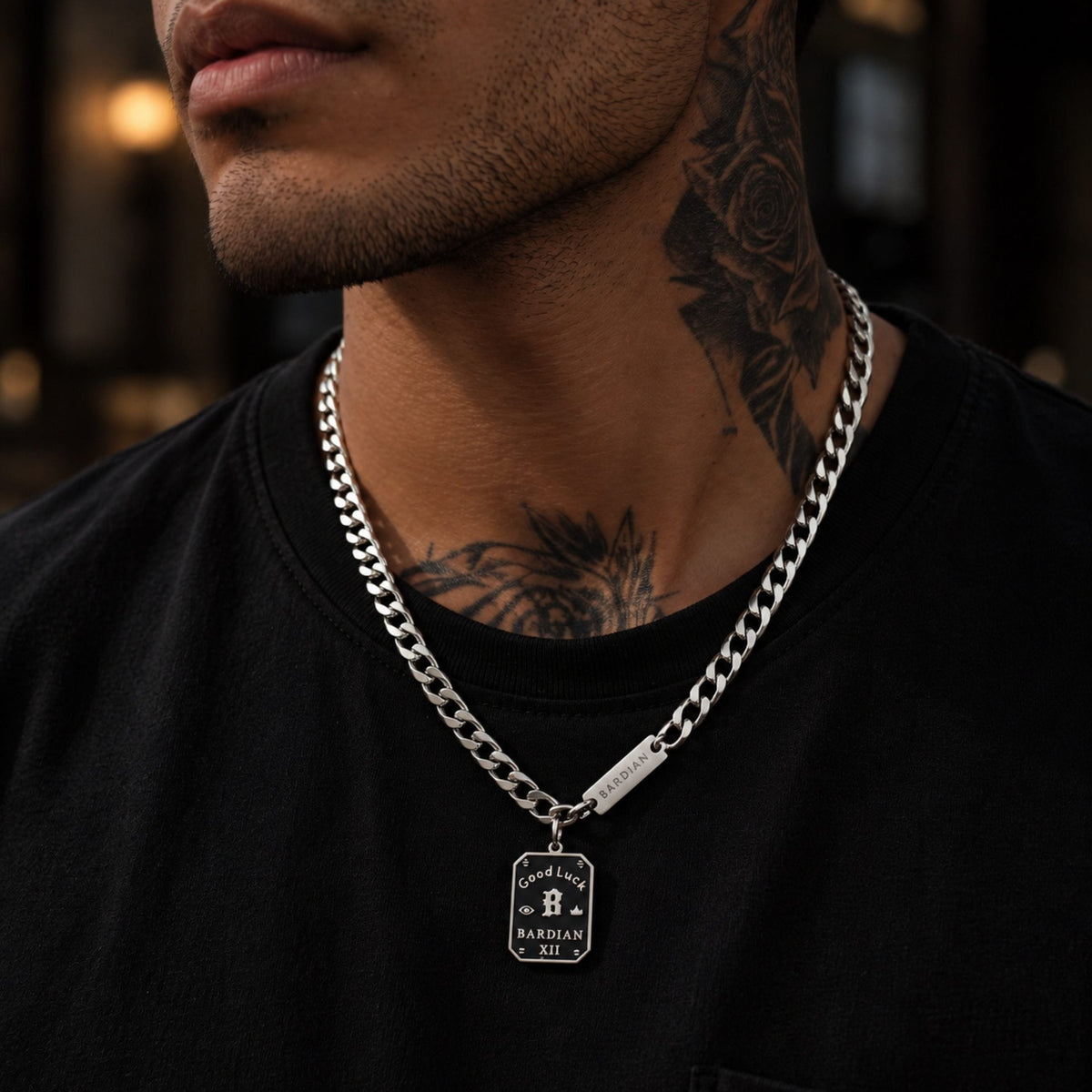 THE MEN THING SS Pendant/ Necklace BARDIAN XII DOG TAG - 15mm Pure Titanium Steel Pendant with 22 to 24inch Adjustable Curb 7mm Chain for Men & Boys