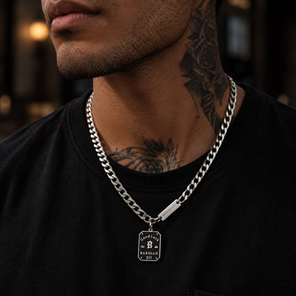 THE MEN THING SS Pendant/ Necklace BARDIAN XII DOG TAG - 15mm Pure Titanium Steel Pendant with 22 to 24inch Adjustable Curb 7mm Chain for Men & Boys