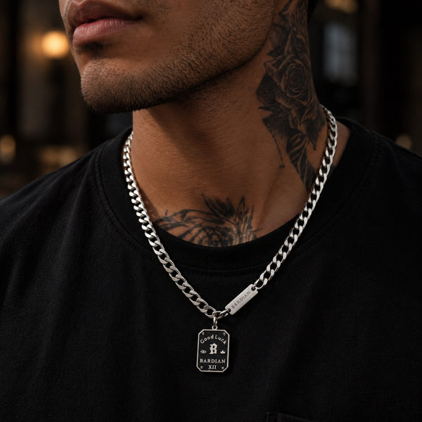BARDIAN XII DOG TAG - 15mm Pure Titanium Steel Pendant with 22 to 24inch Adjustable Curb 7mm Chain for Men & Boys