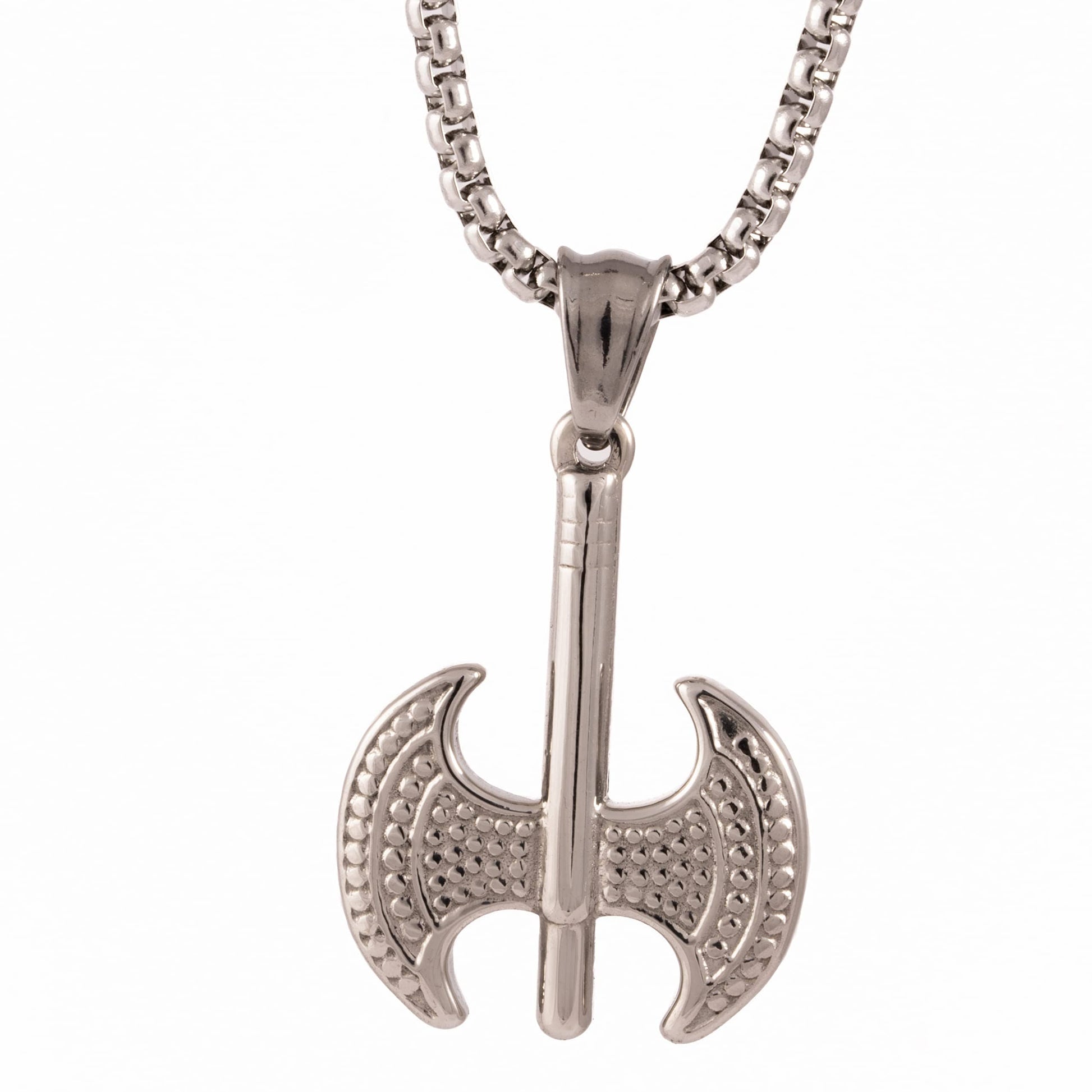 THE MEN THING SS Pendant/ Necklace BATTLE DOUBLE AXE - Pure Titanium Steel Axe Pendant with 24inch Round Box Chain for Men & Boys