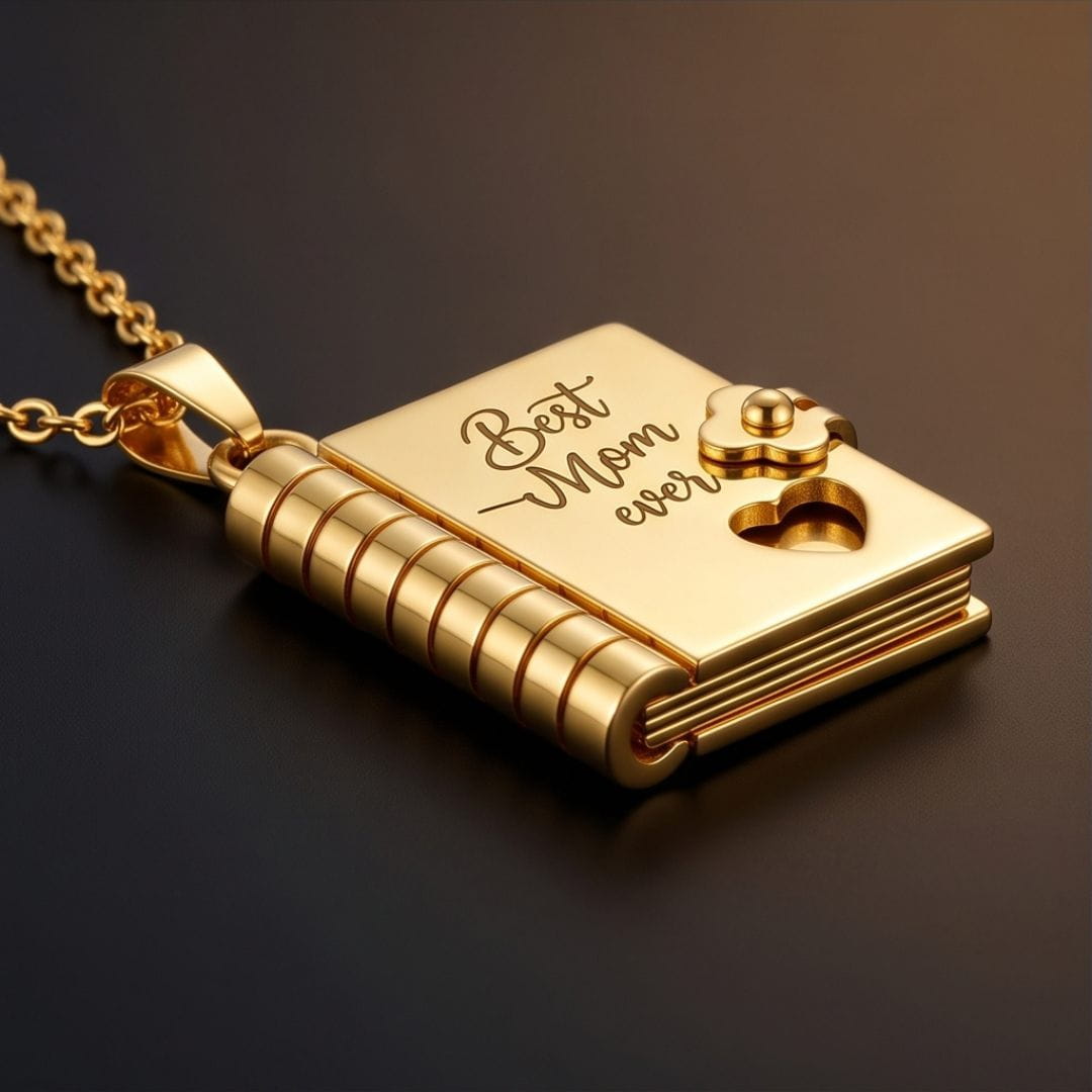 THE MEN THING SS Pendant/ Necklace BEST MOM DIARY - GOLDEN - 18mm Pure Titanium Steel Pendant with 3mm Chain for Men & Boys (17 to 19 inch Adjustable Cable Chain)