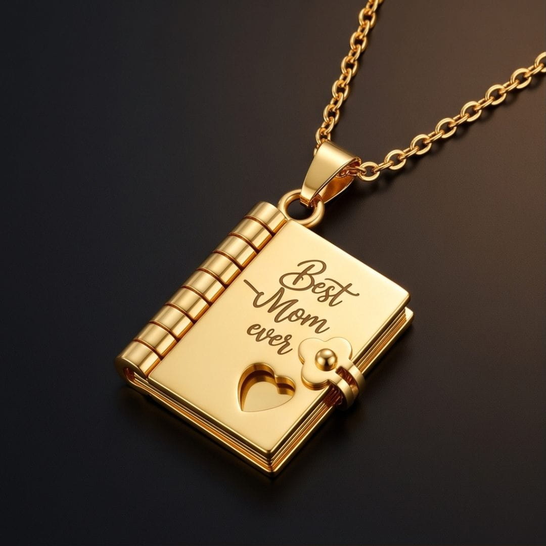 THE MEN THING SS Pendant/ Necklace BEST MOM DIARY - GOLDEN - 18mm Pure Titanium Steel Pendant with 3mm Chain for Men & Boys (17 to 19 inch Adjustable Cable Chain)