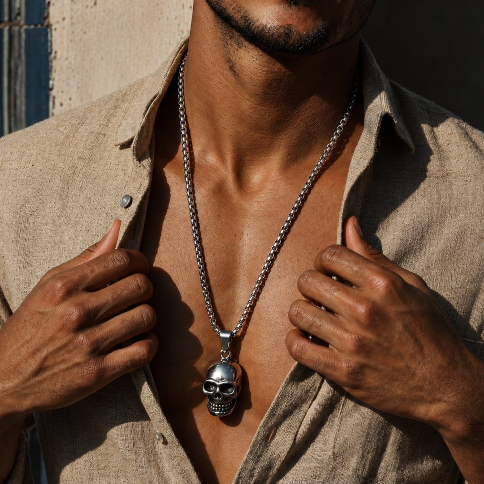 THE MEN THING SS Pendant/ Necklace BIG SKULL 2 -  Alloy Pendant with Pure Stainless Steel 24inch Round Box Chain, American trending Style for Men & Boy
