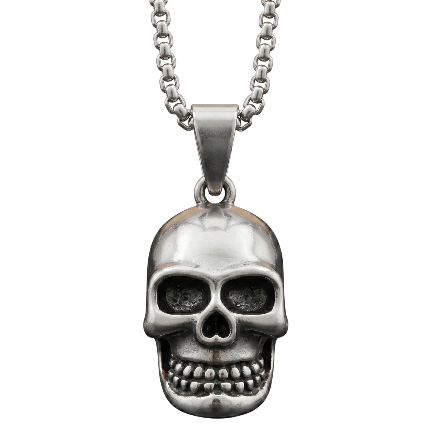 THE MEN THING SS Pendant/ Necklace BIG SKULL 2 -  Alloy Pendant with Pure Stainless Steel 24inch Round Box Chain, American trending Style for Men & Boy