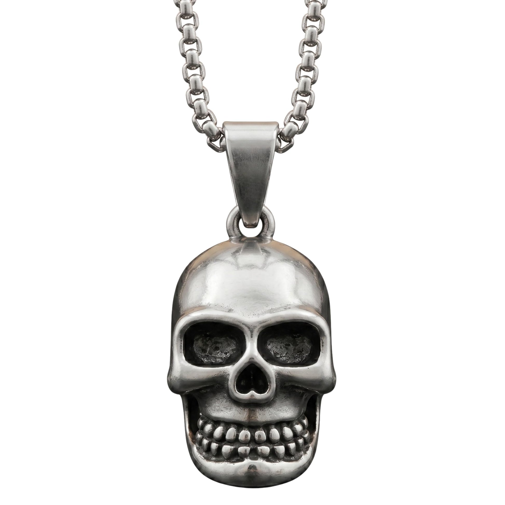 THE MEN THING SS Pendant/ Necklace BIG SKULL 2 -  Alloy Pendant with Pure Stainless Steel 24inch Round Box Chain, American trending Style for Men & Boy