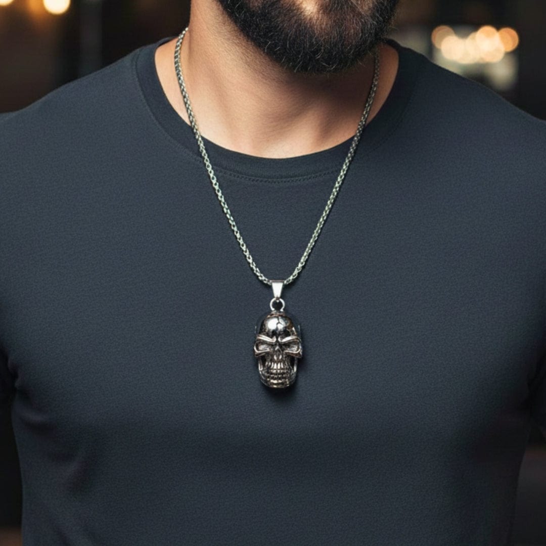 THE MEN THING SS Pendant/ Necklace BIG SKULL -  Alloy Pendant with Pure Stainless Steel 24inch Round Box Chain, American trending Style for Men & Boy