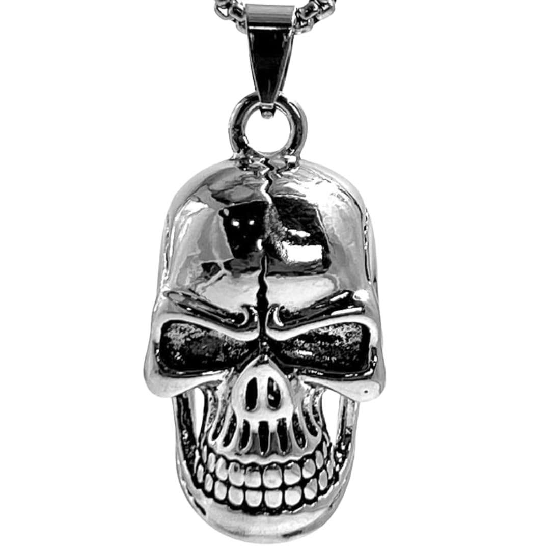 THE MEN THING SS Pendant/ Necklace BIG SKULL -  Alloy Pendant with Pure Stainless Steel 24inch Round Box Chain, American trending Style for Men & Boy