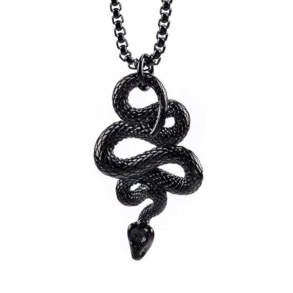 BLACK GUARDIAN SNAKE - Pure Titanium Steel Pendant with 24inch Round Box Chain for Men & Boys