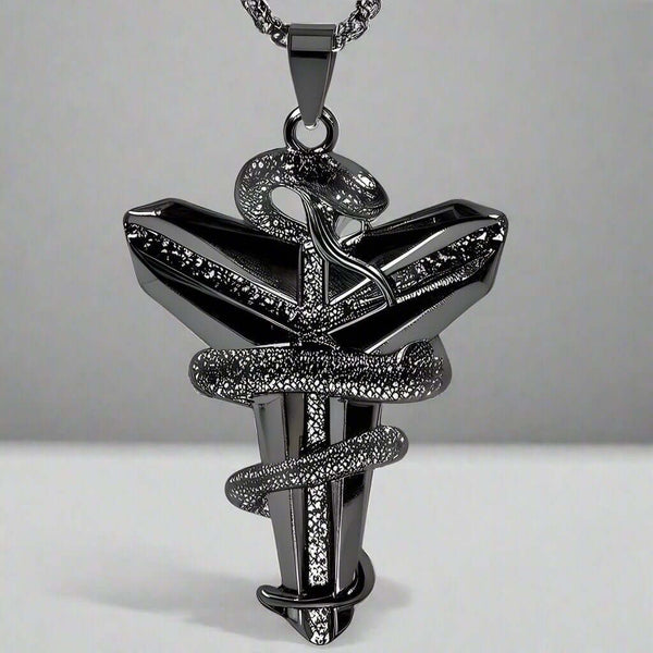 BLACK MAMBA - Alloy Pendant with Pure Stainless Steel 24inch Round box Chain, European trending Style for Men & Boy