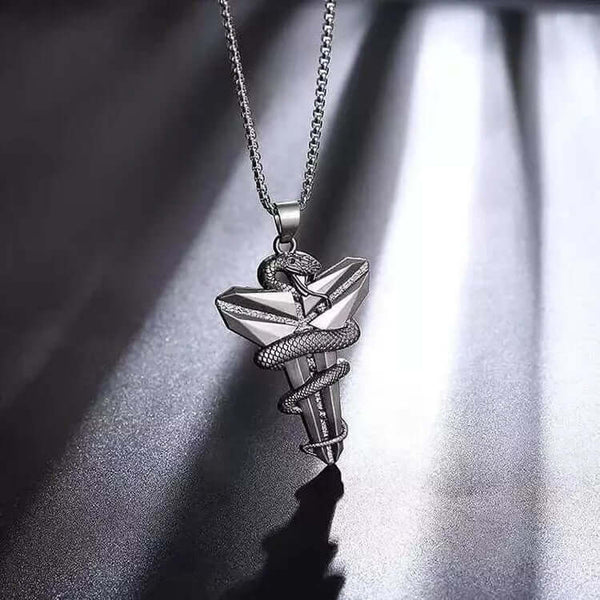 BLACK MAMBA - Alloy Pendant with Pure Stainless Steel 24inch Round box Chain, European trending Style for Men & Boy