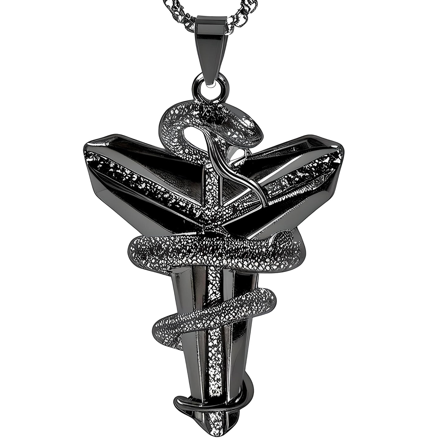 THE MEN THING SS Pendant/ Necklace BLACK MAMBA - Alloy Pendant with Pure Stainless Steel 24inch Round box Chain, European trending Style for Men & Boy