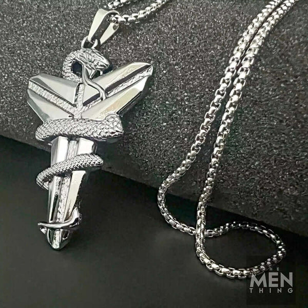 BLACK MAMBA - Pure Titanium Steel Black Mamba Pendant with 24inch Round Box Black Chain for Men & Boys