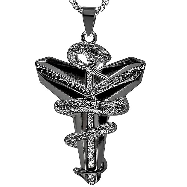 THE MEN THING SS Pendant/ Necklace BLACK MAMBA - Pure Titanium Steel Black Mamba Pendant with 24inch Round Box Black Chain for Men & Boys