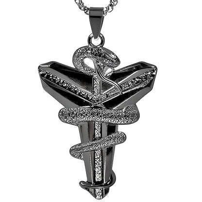 THE MEN THING SS Pendant/ Necklace BLACK MAMBA - Pure Titanium Steel Black Mamba Pendant with 24inch Round Box Black Chain for Men & Boys