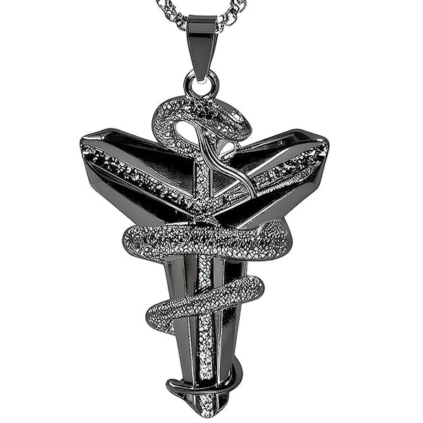 BLACK MAMBA - Pure Titanium Steel Black Mamba Pendant with 24inch Round Box Black Chain for Men & Boys