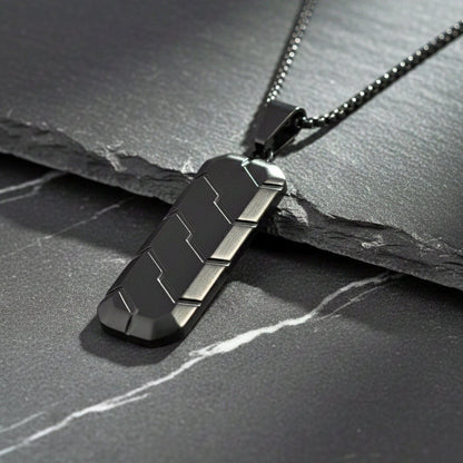 THE MEN THING SS Pendant/ Necklace BLACK PRISM - 20mm Titanium Steel Pendant with 24inch Round Box 4 mm Chain for Men & Boys