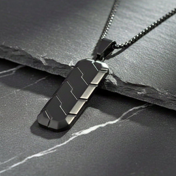 BLACK PRISM - 20mm Titanium Steel Pendant with 24inch Round Box 4 mm Chain for Men & Boys