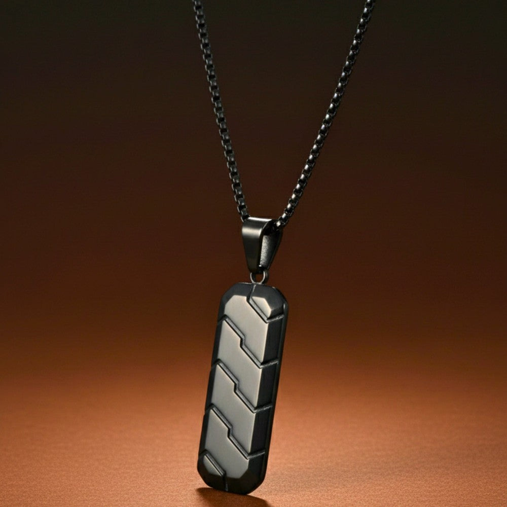 THE MEN THING SS Pendant/ Necklace BLACK PRISM - 20mm Titanium Steel Pendant with 24inch Round Box 4 mm Chain for Men & Boys