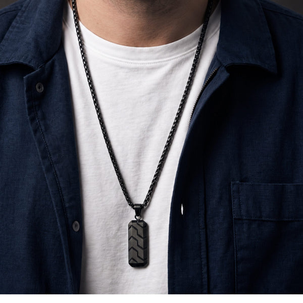 BLACK PRISM - 20mm Titanium Steel Pendant with 24inch Round Box 4 mm Chain for Men & Boys