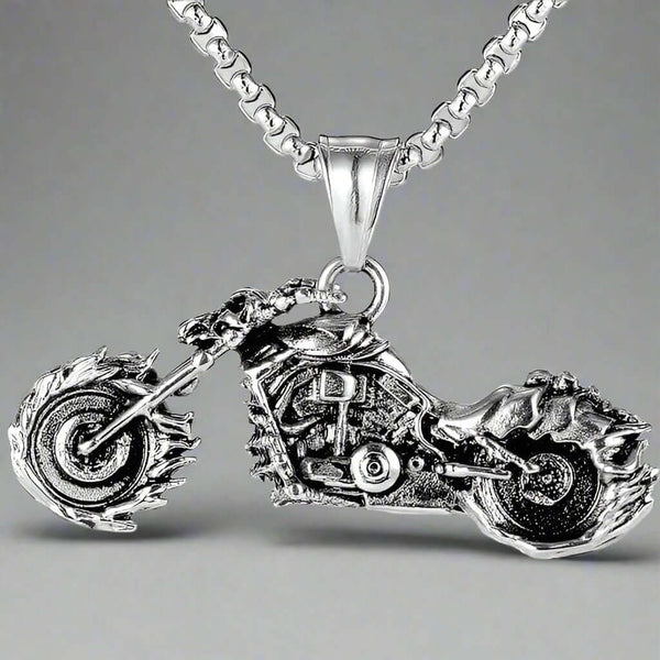 BLAZE-RIDER - Alloy  Motorcycle Pendant with Pure Stainless Steel 24inch Round Box Chain, European trending Style for Men & Boy