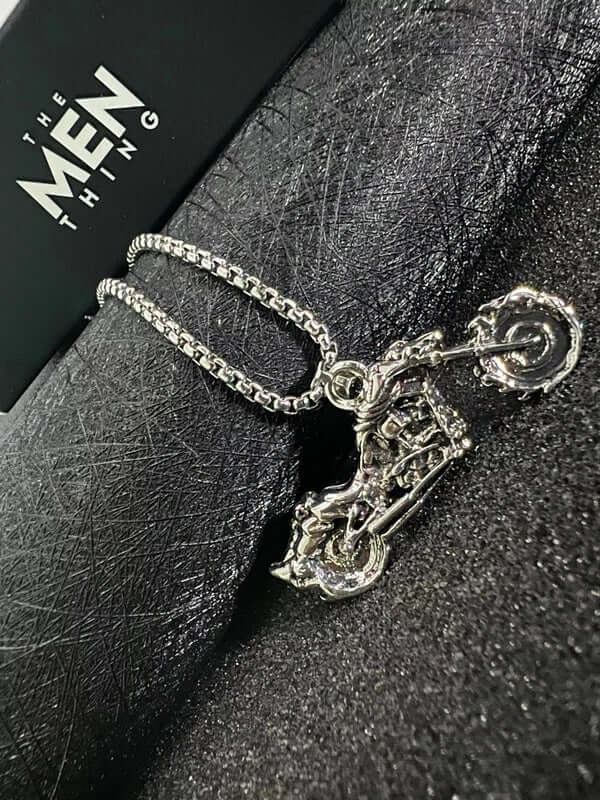 BLAZE-RIDER - Alloy  Motorcycle Pendant with Pure Stainless Steel 24inch Round Box Chain, European trending Style for Men & Boy