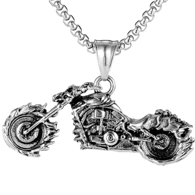 THE MEN THING SS Pendant/ Necklace BLAZE-RIDER - Alloy  Motorcycle Pendant with Pure Stainless Steel 24inch Round Box Chain, European trending Style for Men & Boy