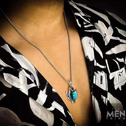 THE MEN THING SS Pendant/ Necklace BLUE EYE PROTECT (T) - Pure Titanium Steel Pendant with Round Box Chain for Men & Boys (24 inch)