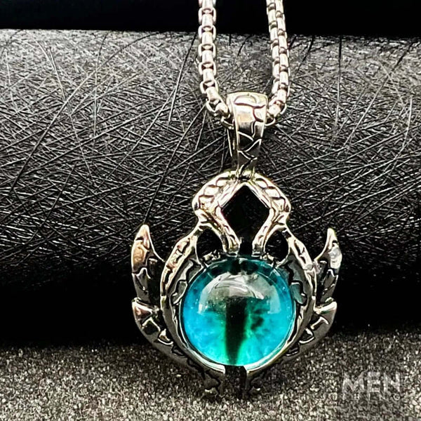 ब्लू आई प्रोटेक्ट (T) - पुरुषों और लड़कों के लिए गोल बॉक्स चेन के साथ शुद्ध टाइटेनियम स्टील पेंडेंट (24 इंच)