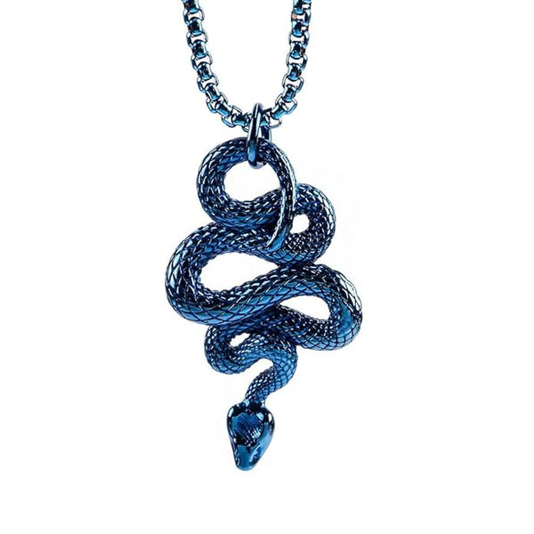 BLUE GUARDIAN SNAKE - Pure Titanium Steel Pendant with 24inch Round Box Chain for Men & Boys
