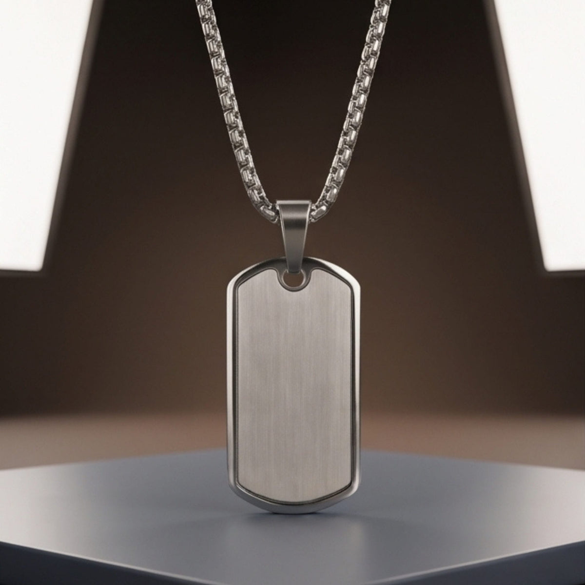 THE MEN THING SS Pendant/ Necklace BOLD TAG - Pure Steel 24mm Pendant with 24inch Round Box 3mm Chain for Men & Boys