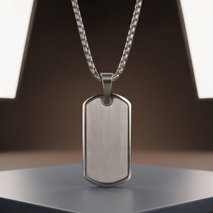 THE MEN THING SS Pendant/ Necklace BOLD TAG - Pure Steel 24mm Pendant with 24inch Round Box 3mm Chain for Men & Boys