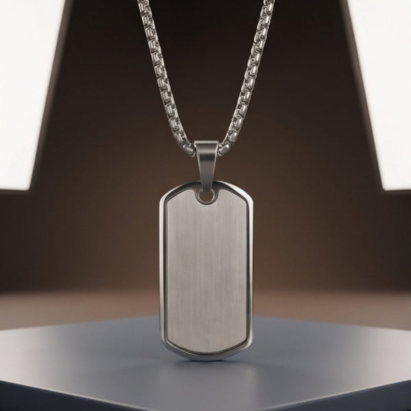 BOLD TAG - Pure Steel 24mm Pendant with 24inch Round Box 3mm Chain for Men & Boys