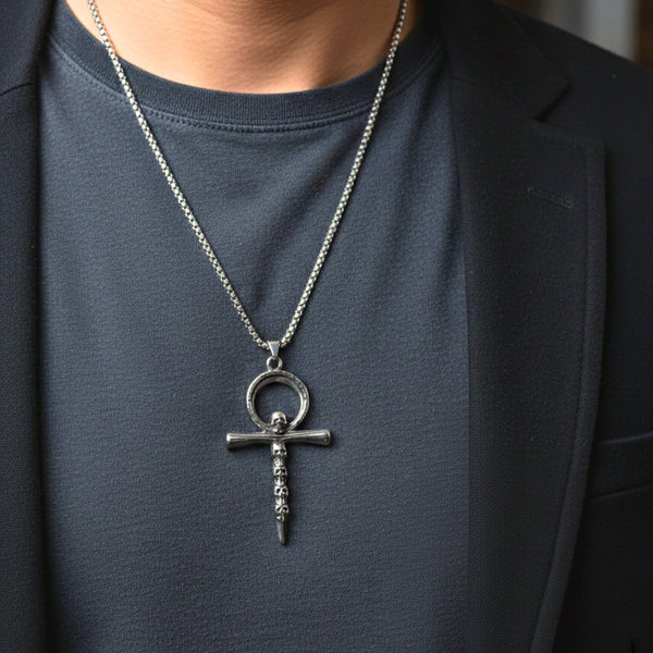 BONE CROSS RELIC - 40mm Titanium Steel Pendant with 24inch Round Box 5mm Chain for Men & Boys