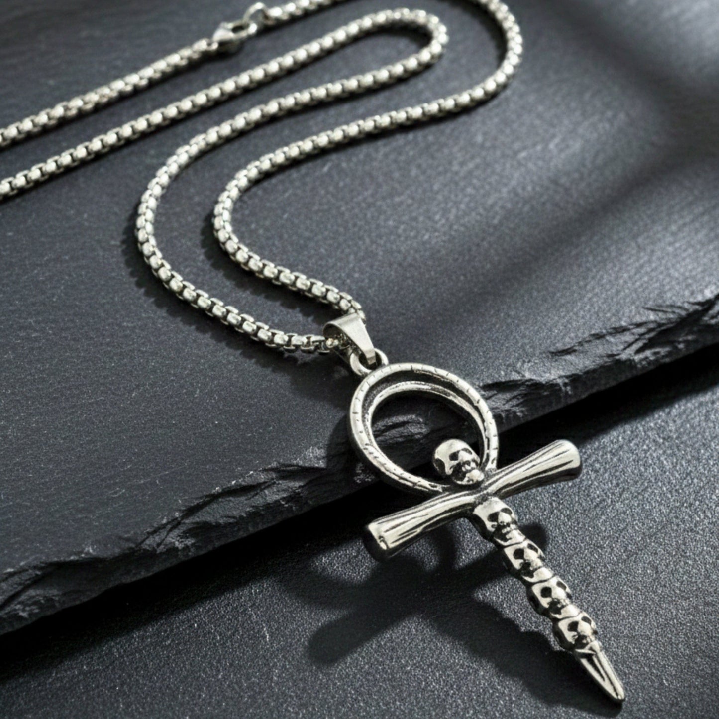 THE MEN THING SS Pendant/ Necklace BONE CROSS RELIC - 40mm Titanium Steel Pendant with 24inch Round Box 5mm Chain for Men & Boys