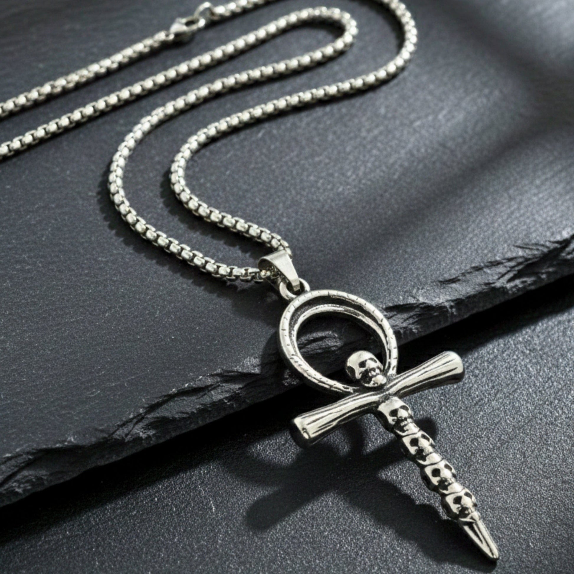 THE MEN THING SS Pendant/ Necklace BONE CROSS RELIC - 40mm Titanium Steel Pendant with 24inch Round Box 5mm Chain for Men & Boys