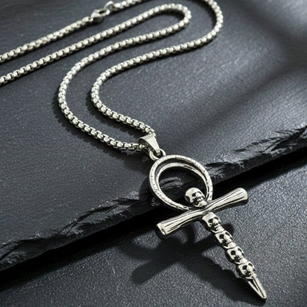 BONE CROSS RELIC - 40mm Titanium Steel Pendant with 24inch Round Box 5mm Chain for Men & Boys
