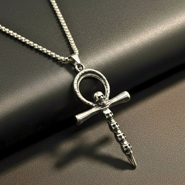 BONE CROSS RELIC - 40mm Titanium Steel Pendant with 24inch Round Box 5mm Chain for Men & Boys