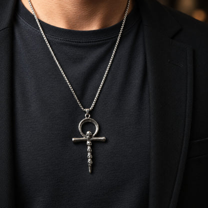 THE MEN THING SS Pendant/ Necklace BONE CROSS RELIC - 40mm Titanium Steel Pendant with 24inch Round Box 5mm Chain for Men & Boys