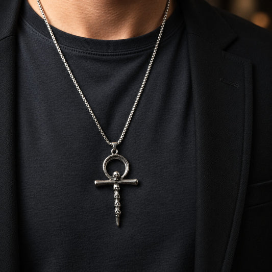 THE MEN THING SS Pendant/ Necklace BONE CROSS RELIC - 40mm Titanium Steel Pendant with 24inch Round Box 5mm Chain for Men & Boys