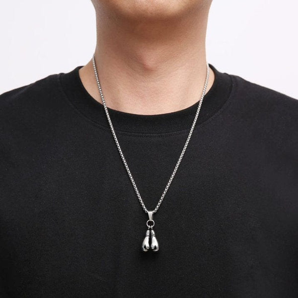 BOXING GLOVES - Pure Titanium Steel Pendant with Stainless Steel 24inch Round Box Chain, European trending Style for Men & Boy