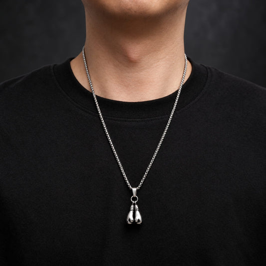 THE MEN THING SS Pendant/ Necklace BOXING GLOVES - Pure Titanium Steel Pendant with Stainless Steel 24inch Round Box Chain, European trending Style for Men & Boy