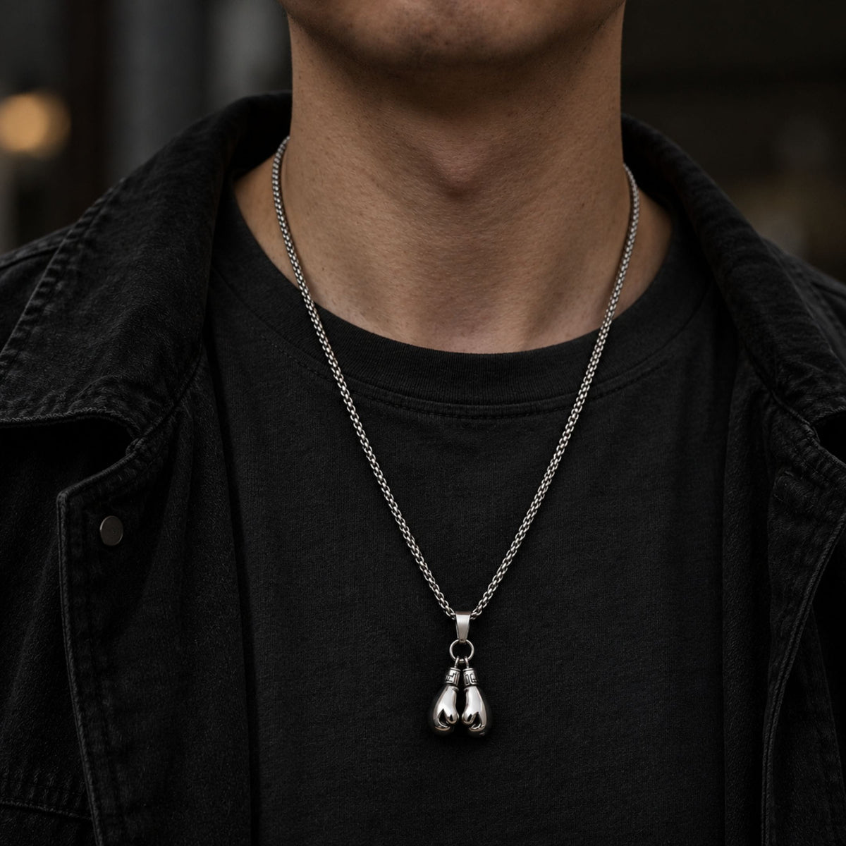 THE MEN THING SS Pendant/ Necklace BOXING GLOVES - Pure Titanium Steel Pendant with Stainless Steel 24inch Round Box Chain, European trending Style for Men & Boy