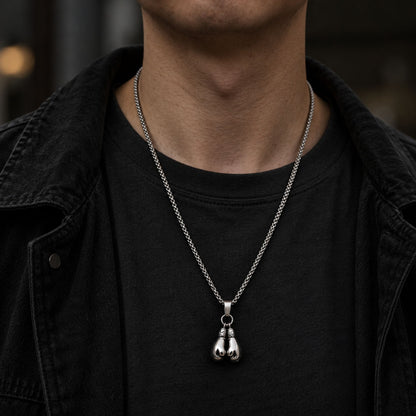 THE MEN THING SS Pendant/ Necklace BOXING GLOVES - Pure Titanium Steel Pendant with Stainless Steel 24inch Round Box Chain, European trending Style for Men & Boy