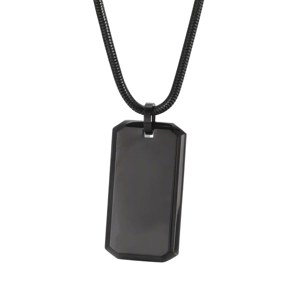THE MEN THING SS Pendant/ Necklace BRAVE TAG - Pure Titanium Steel Black Dog Tag Pendant with 24inch Snake Chain for Men & Boys