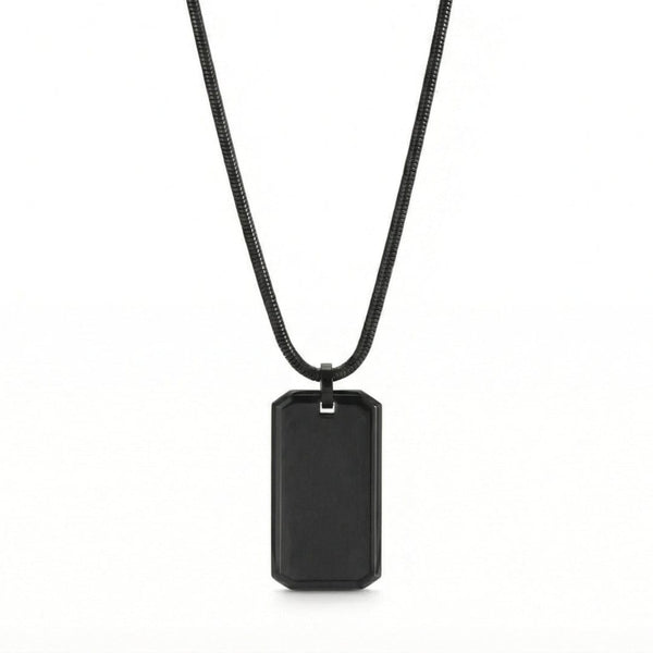 BRAVE TAG - Pure Titanium Steel Black Dog Tag Pendant with 24inch Snake Chain for Men & Boys