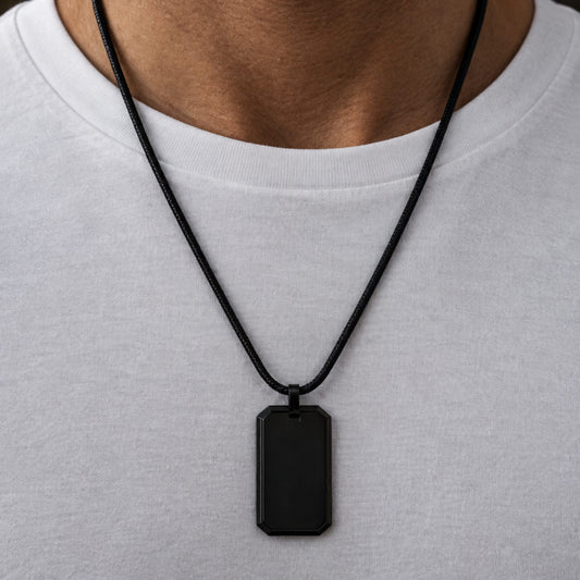 THE MEN THING SS Pendant/ Necklace BRAVE TAG - Pure Titanium Steel Black Dog Tag Pendant with 24inch Snake Chain for Men & Boys
