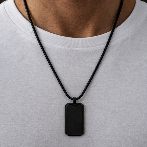 BRAVE TAG - Pure Titanium Steel Black Dog Tag Pendant with 24inch Snake Chain for Men & Boys