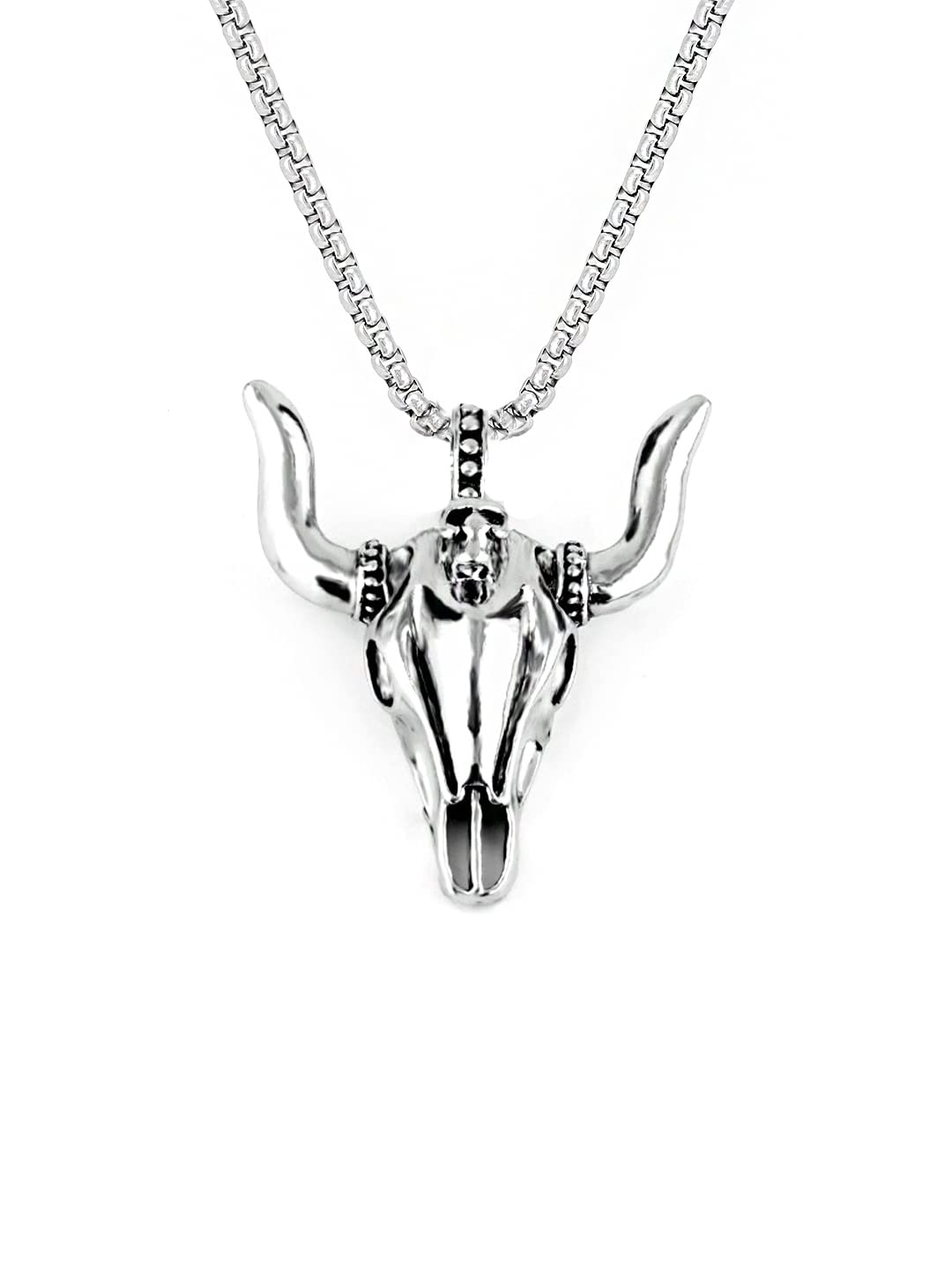 THE MEN THING SS Pendant/ Necklace BULL HEAD - Pendant with Pure Titanium Steel 24inch Round Box Chain for Men - American trending Style